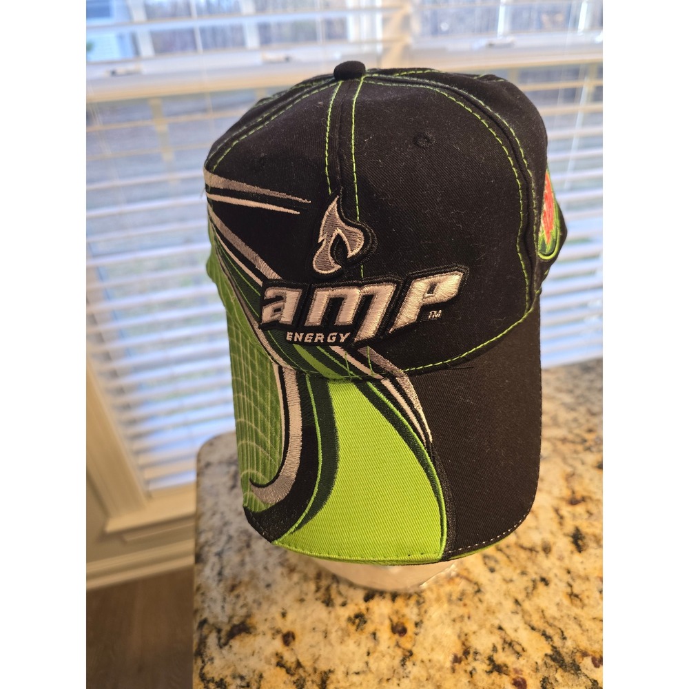AMP Energy Black Lime‎ Green Racing Cap Hat Adjustable One Size Fits Most
